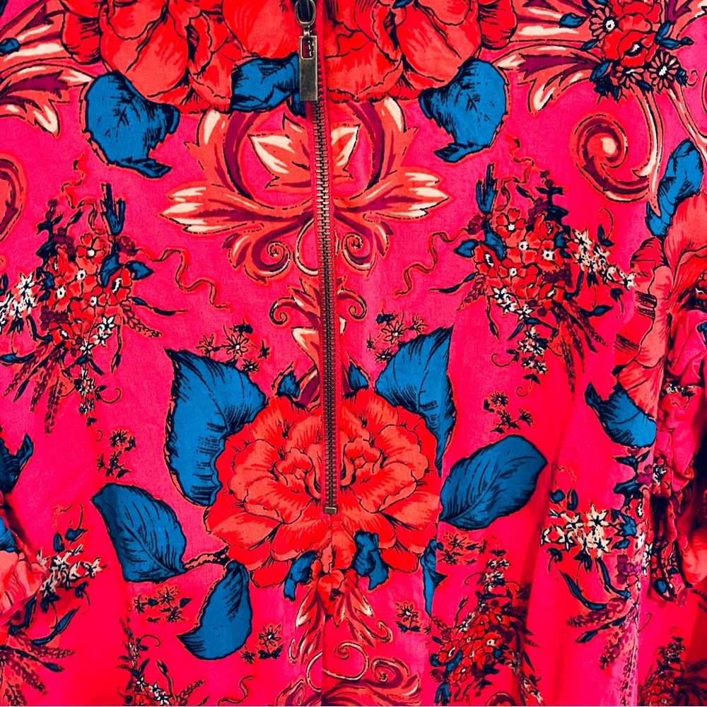 Bohemian Free People Pretty Red and Blue Floral Dress butterfly sleeves lined - Picture 3 of 10